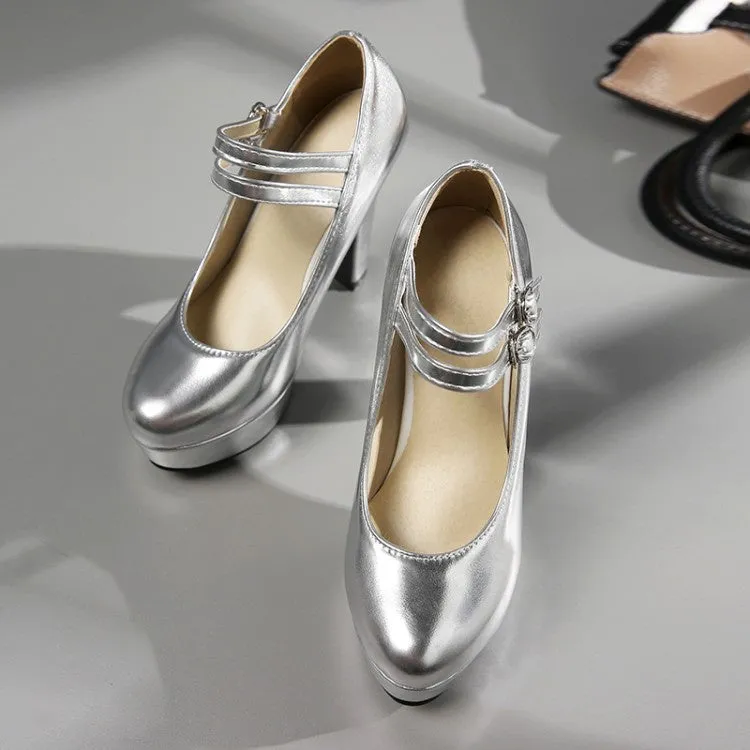 Women's Buckle High Heel Platform Pumps