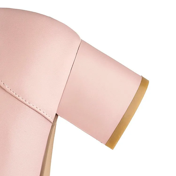 Women's Chunky Heel Pumps T Straps Shoes with Bowtie