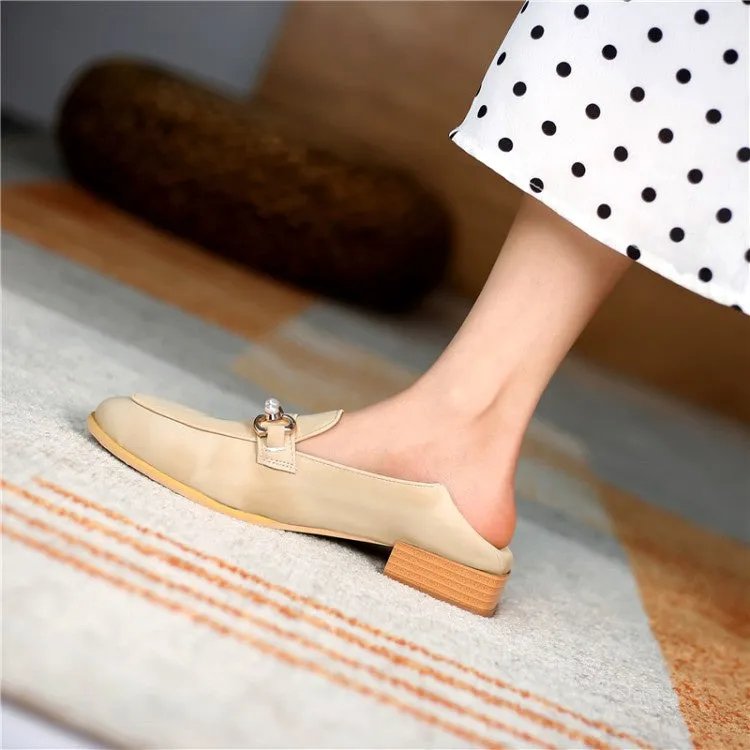 Women's Metal Pearl Low Heel Chunky Pumps