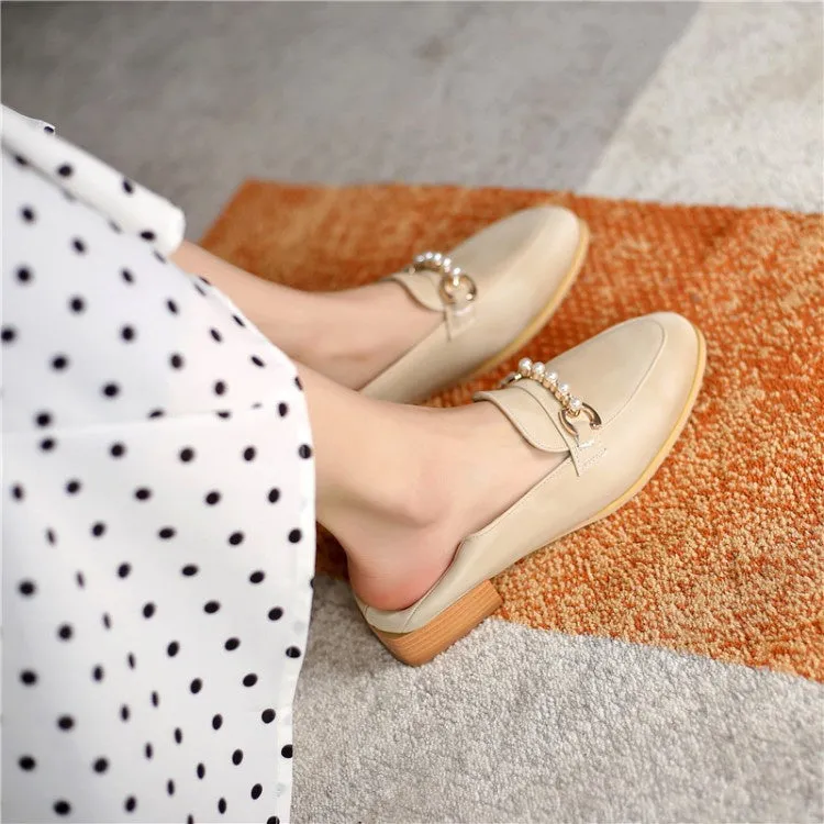 Women's Metal Pearl Low Heel Chunky Pumps