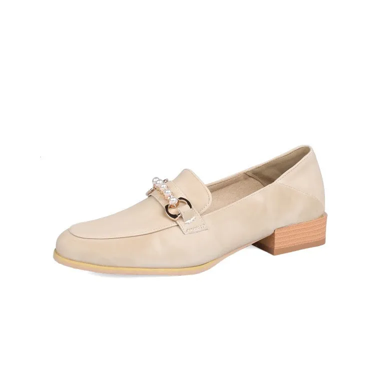 Women's Metal Pearl Low Heel Chunky Pumps