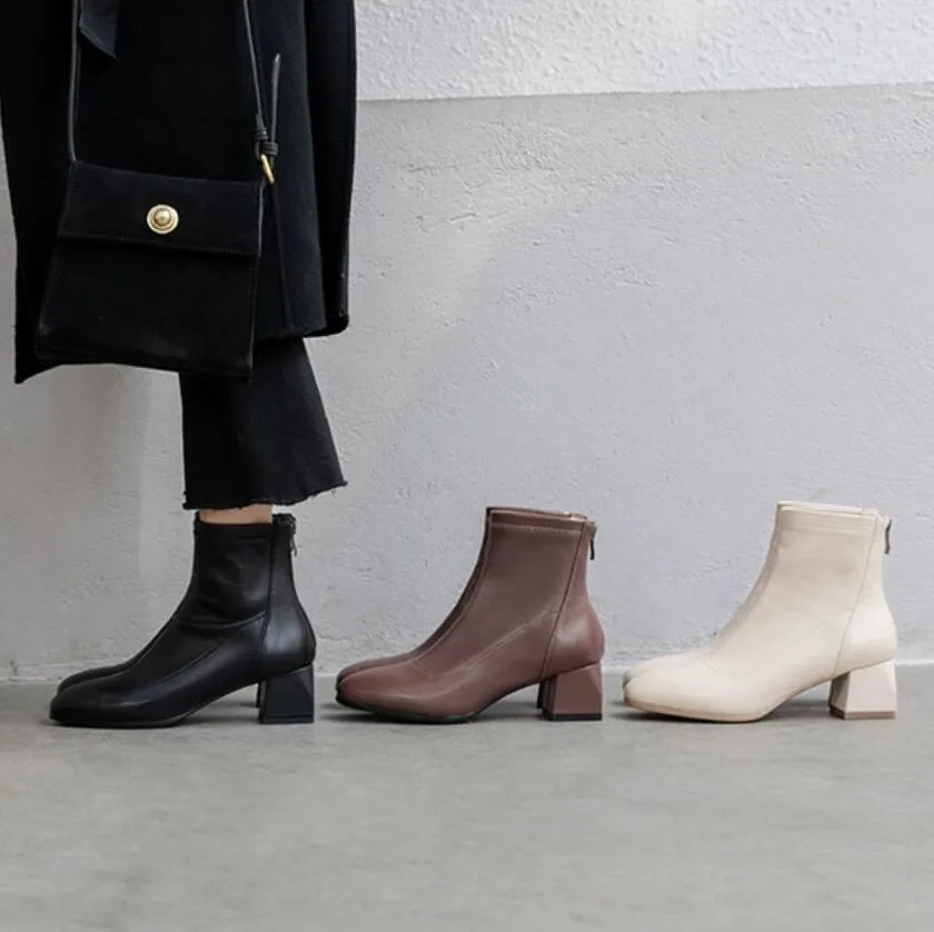Women's Petite Size Back Zipper Ankle Boots MS202