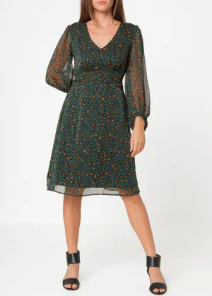 Women's V-neck Midi Dress in Leopard Hunt
