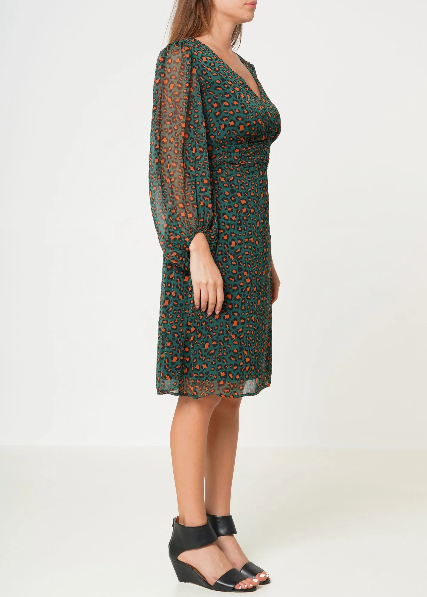 Women's V-neck Midi Dress in Leopard Hunt