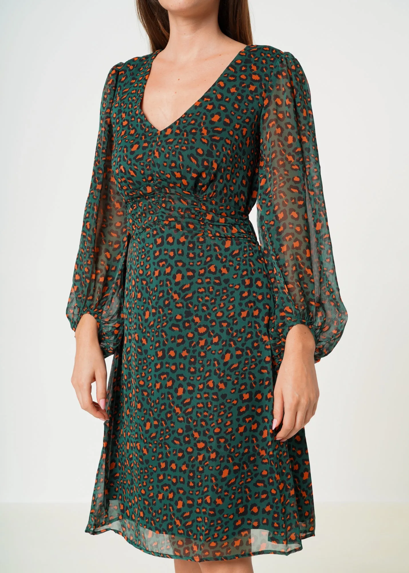 Women's V-neck Midi Dress in Leopard Hunt