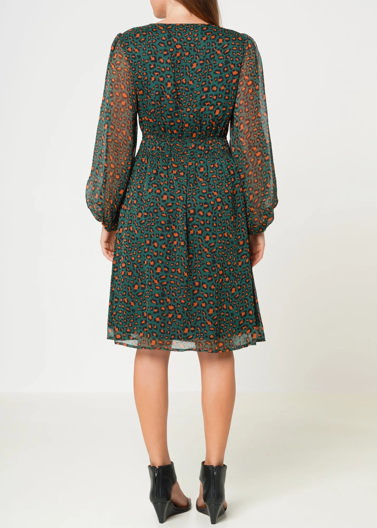 Women's V-neck Midi Dress in Leopard Hunt