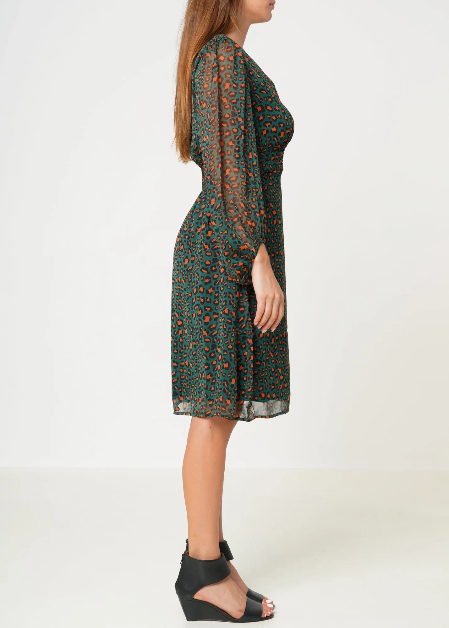 Women's V-neck Midi Dress in Leopard Hunt