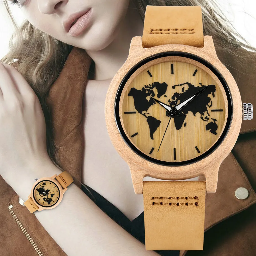 Women's Wooden World Map watch