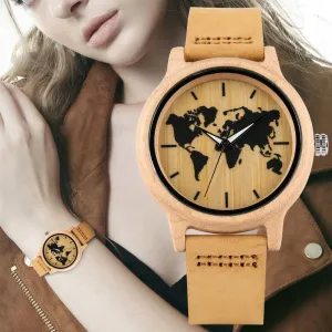 Women's Wooden World Map watch