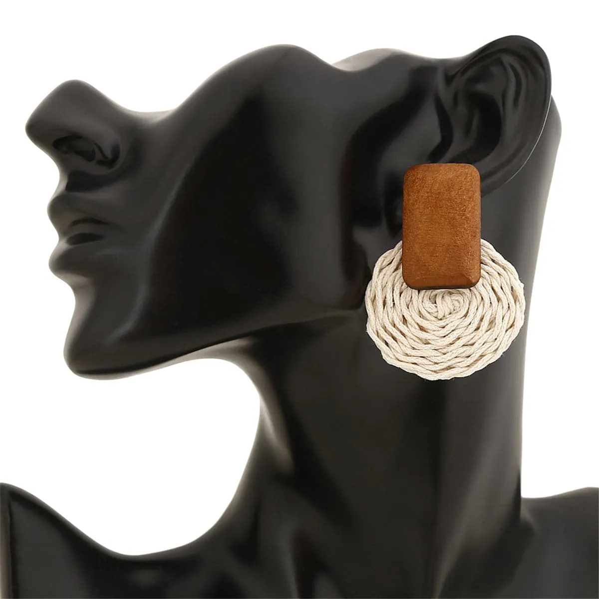 Wood & Rattan Circle Drop Earrings