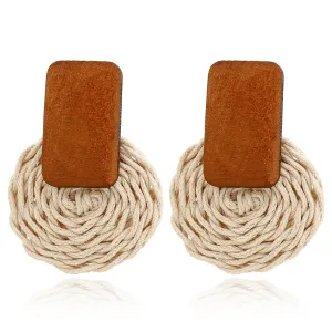 Wood & Rattan Circle Drop Earrings