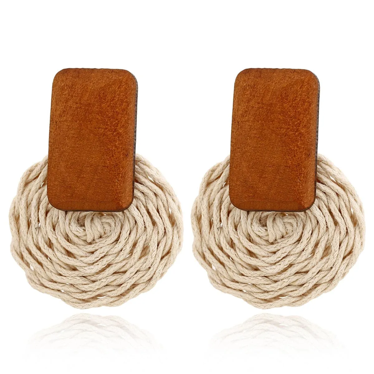 Wood & Rattan Circle Drop Earrings