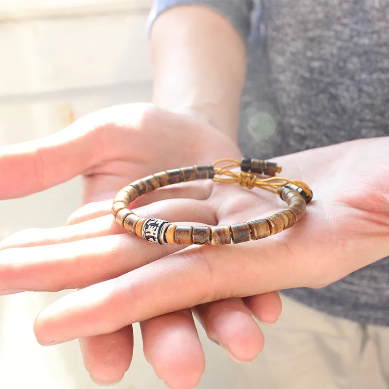 Wooden Bracelet with Mantra Charm