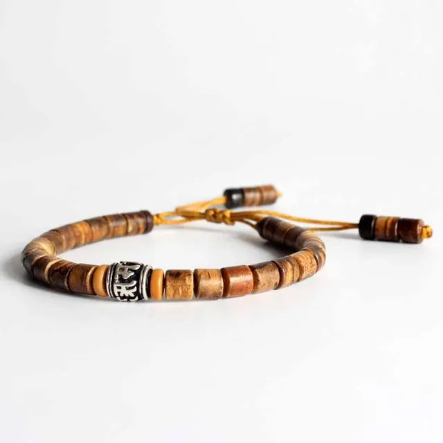 Wooden Bracelet with Mantra Charm