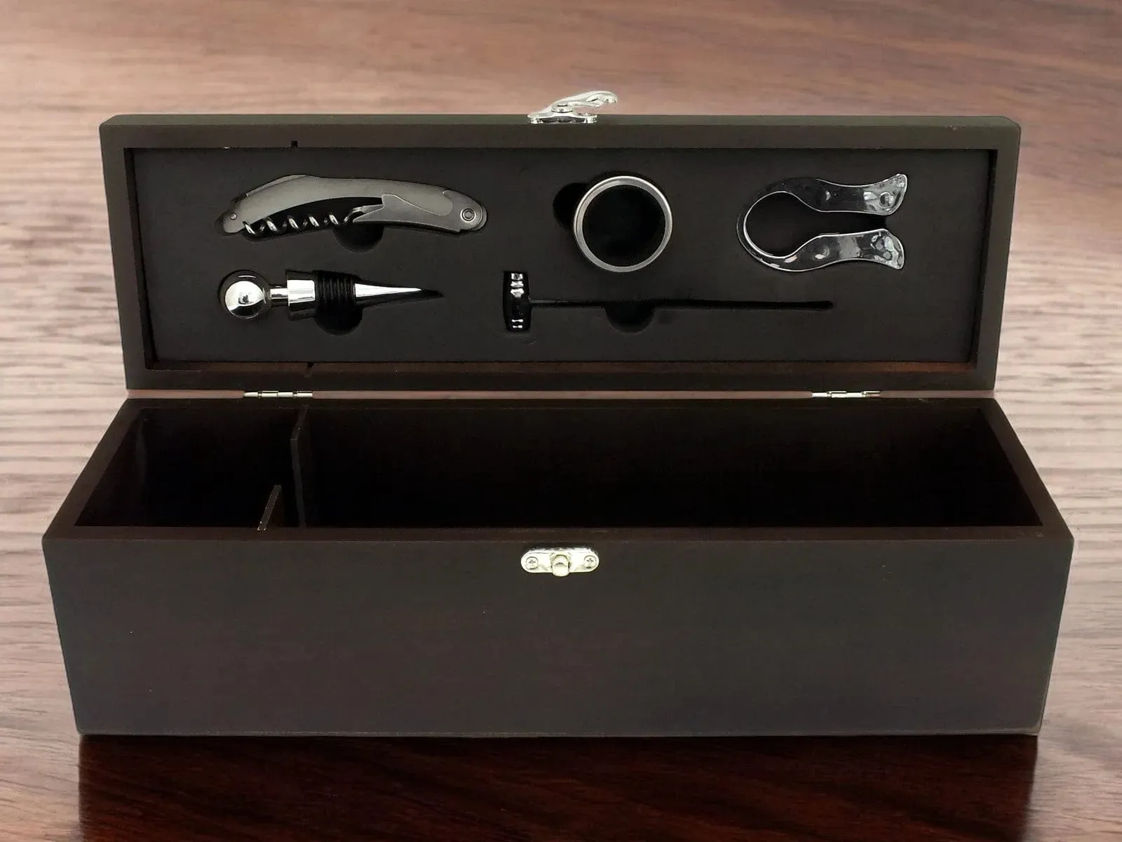 Wooden Wine Bottle Presentation Case & Accessories Connoisseur's Gift Set