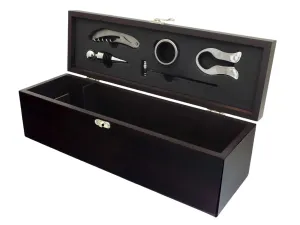 Wooden Wine Bottle Presentation Case & Accessories Connoisseur's Gift Set