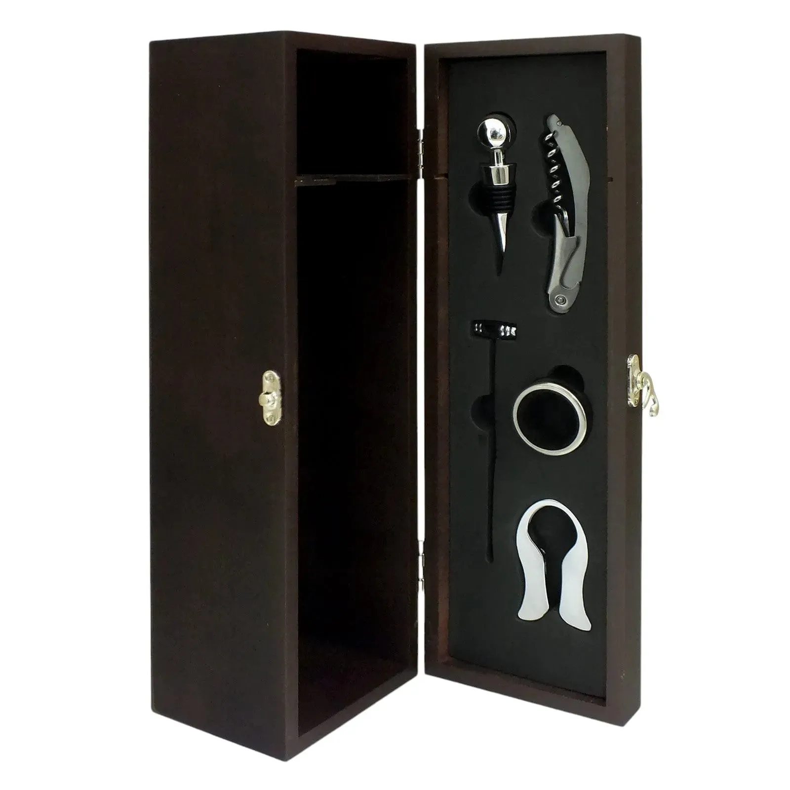 Wooden Wine Bottle Presentation Case & Accessories Connoisseur's Gift Set