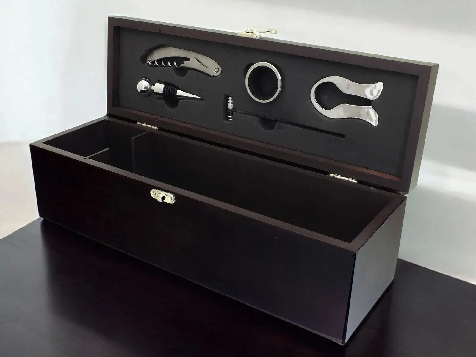 Wooden Wine Bottle Presentation Case & Accessories Connoisseur's Gift Set