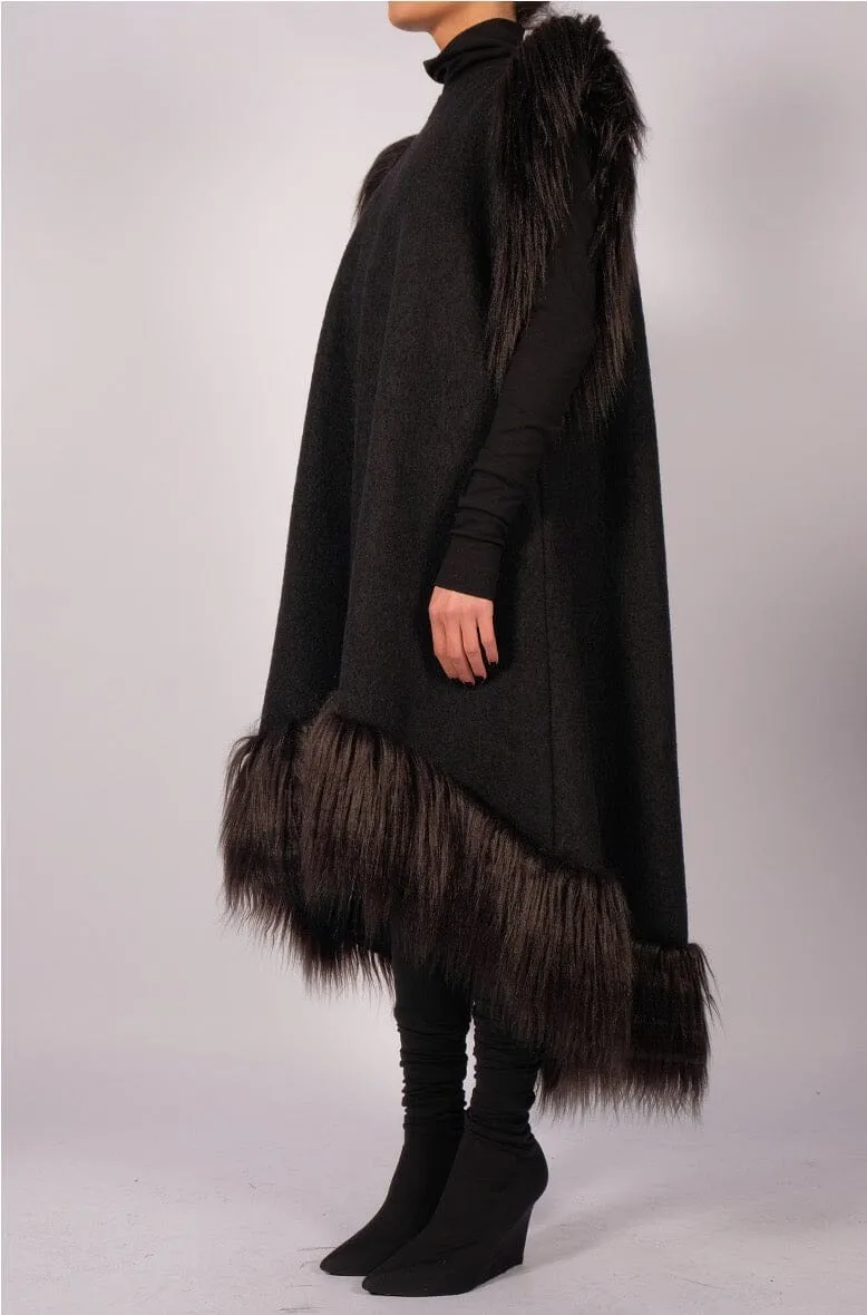 Wool Midi Dress with Faux Fur