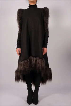 Wool Midi Dress with Faux Fur