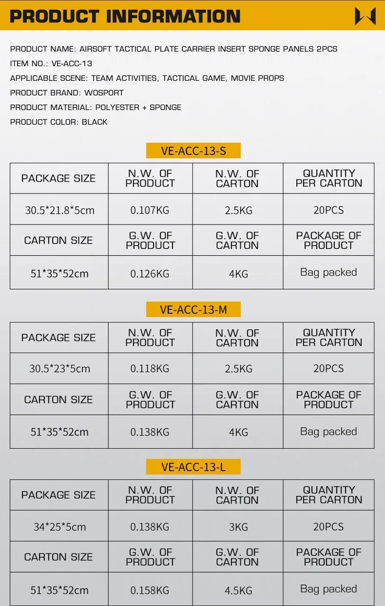 WST Foam Replica of SAPI Ballistic Inserts (2 pcs), Size S - Black