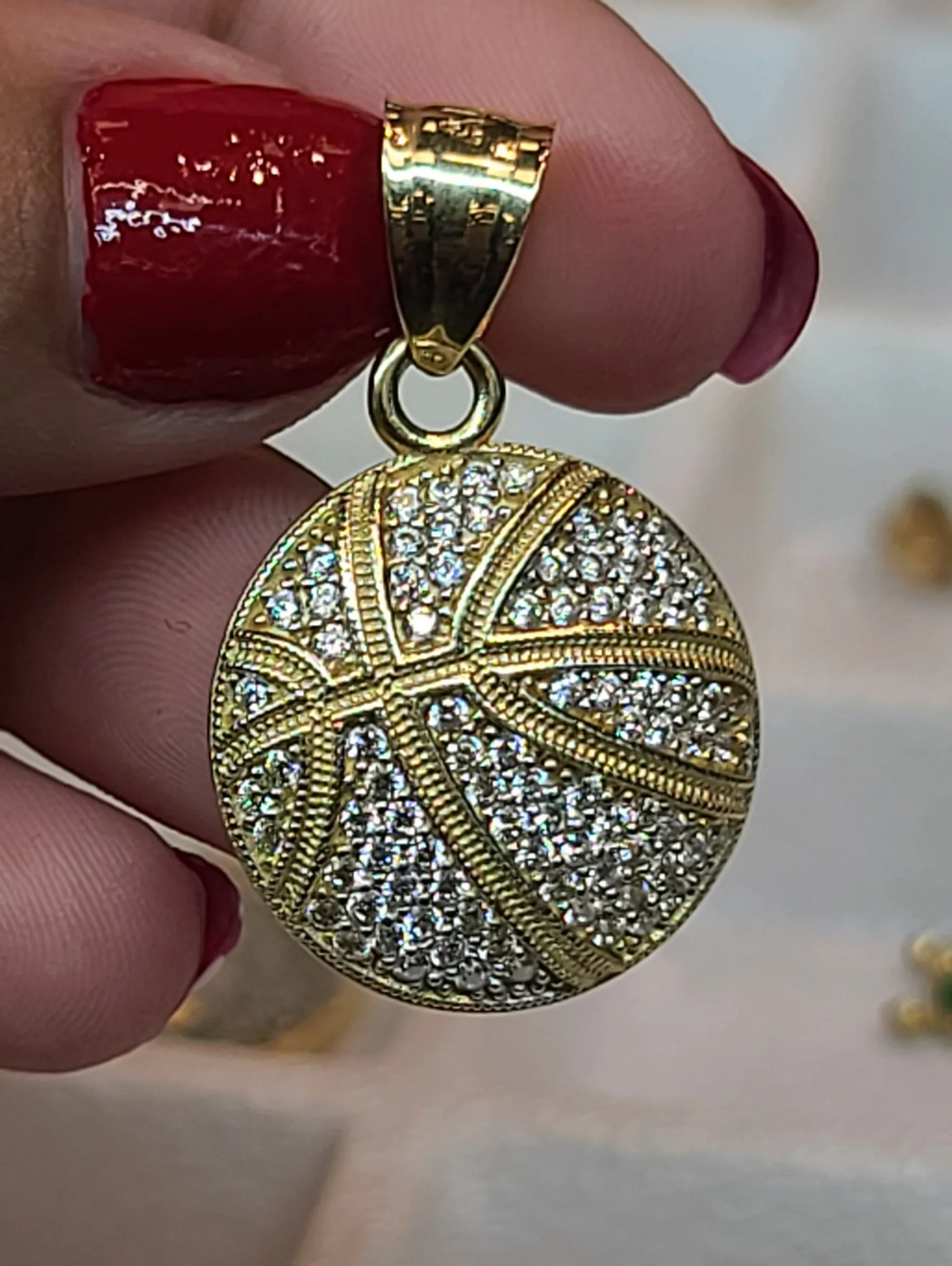 Yellow Gold Basketball Pendant with CZs
