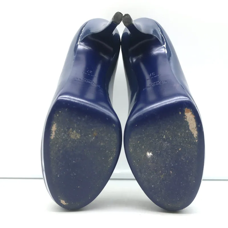 Yves Saint Laurent Platform Pumps Navy Patent Leather Size 37