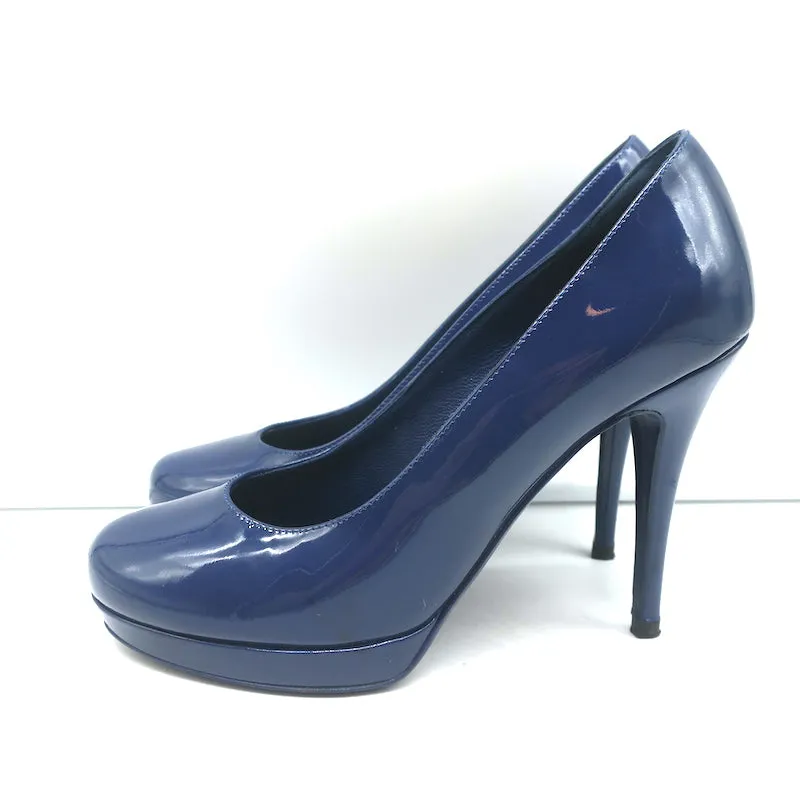 Yves Saint Laurent Platform Pumps Navy Patent Leather Size 37