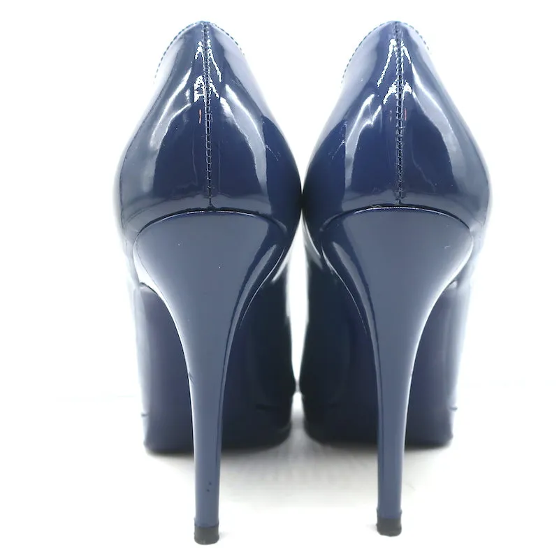 Yves Saint Laurent Platform Pumps Navy Patent Leather Size 37