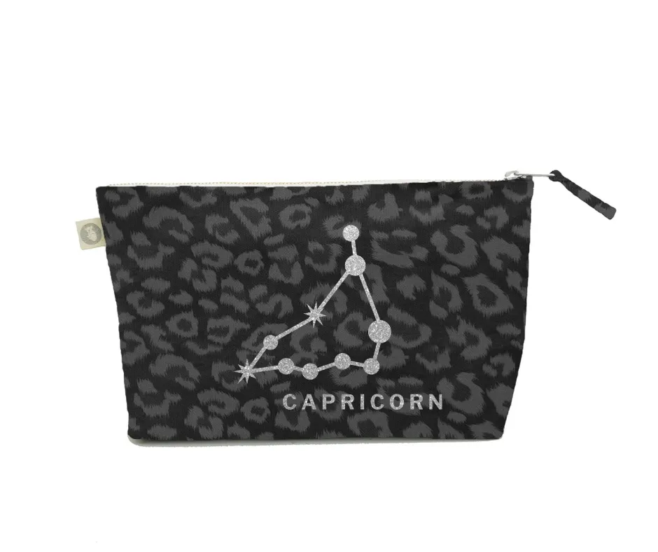Zodiac Black Leopard Large Makeup Bag  - Capricorn
