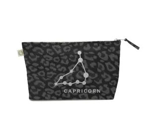 Zodiac Black Leopard Large Makeup Bag  - Capricorn