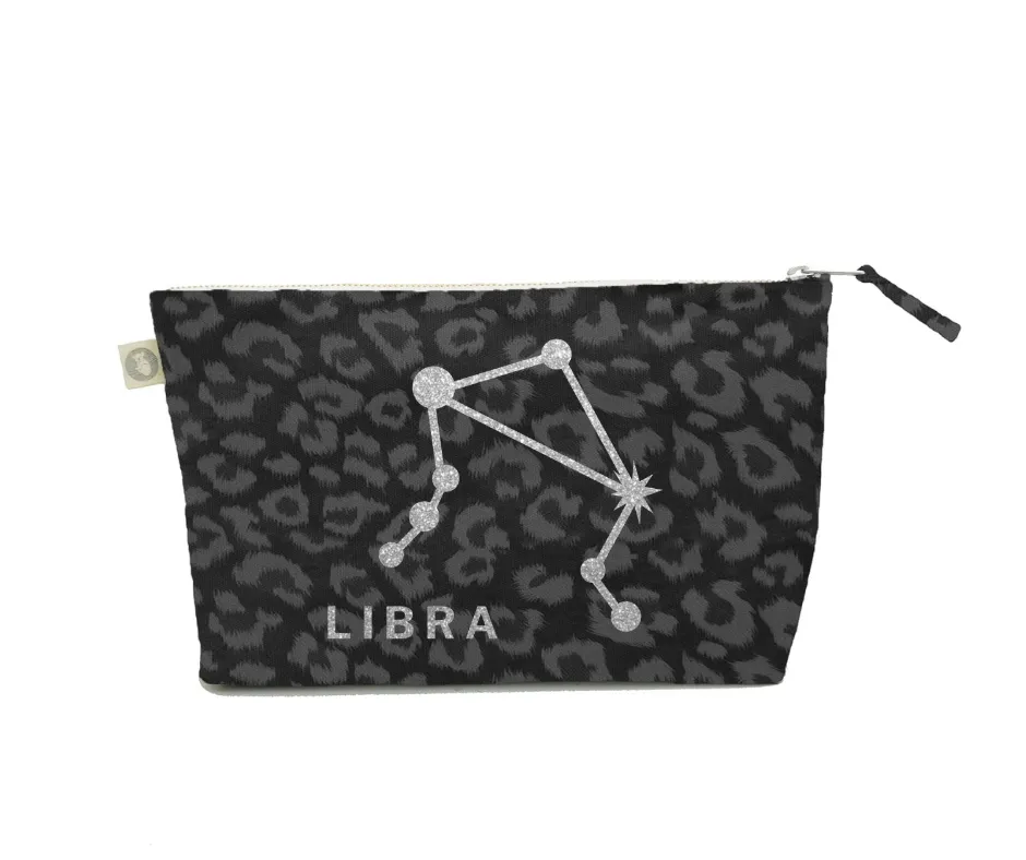 Zodiac Black Leopard Large Makeup Bag  - Libra